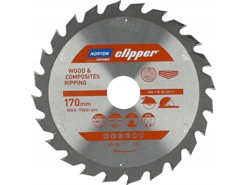 Norton Sägeblatt 170Mm X 30Mm X 24Z Holz & Verbundwerkstoffe Atb (2,6 / 1,6)