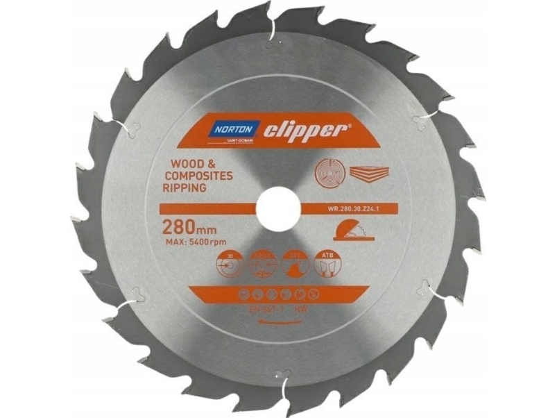 Norton Sägeblatt 280 Mm X 30 Mm X 24 Z Für Holz Und Verbundwerkstoffe Atb (3,2 / 2,2)