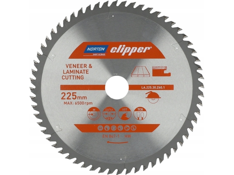 Norton Sägeblatt 225 Mm X 30 Mm X 60Z Für Laminat Und Furnier (2,6/1,6)
