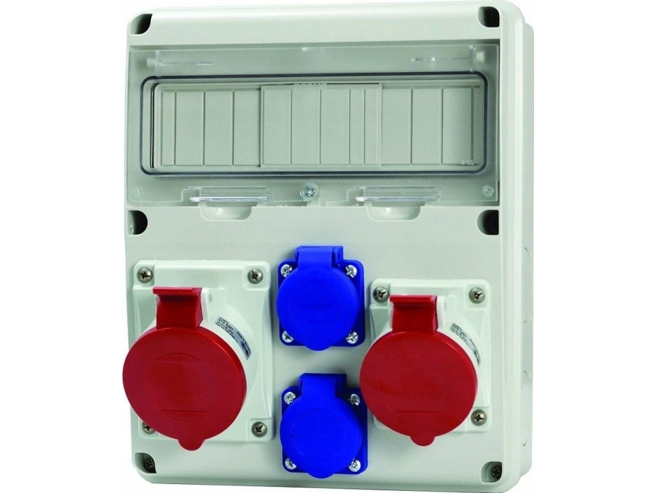 Scame byggefordeler/fordelingsskab udenpåliggende 1x32A/5P 1x16A/5P 2x230V 11 moduler IP44-54 Enerbox Scame 633.3122 grå