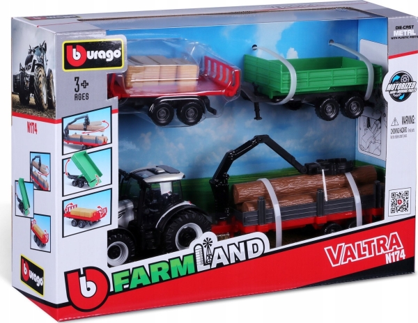 Bburago BBU traktor Valtra N174+3 släp 10 cm 31704 | Leksaker - Bilar och andra fordon - Jordbruksmaskiner | GameStuff