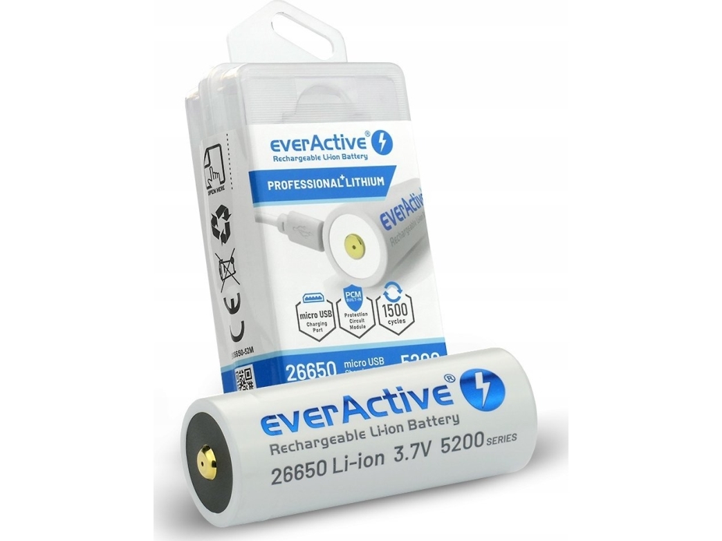 Everactive-Batteri 26650 3,7V Li-Ion 5200 Mah Mikro-Usb
