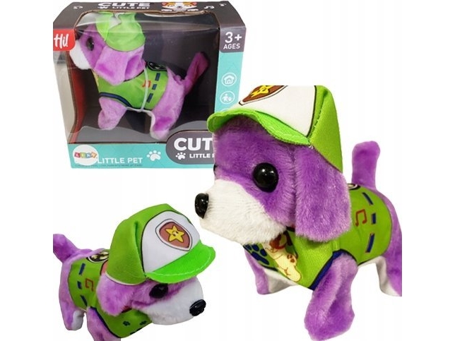 LeanToys Piesek Pluszowy interaktivt legetøj, går, gøer, lilla