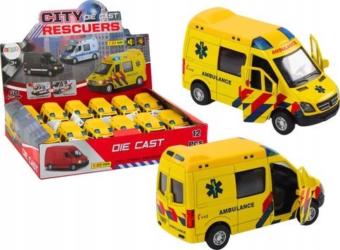 LeanToys ambulans 1:32 med öppningsbara dörrar, ljus och ljud, gul | Leksaker - Bilar och andra fordon - Akutbilar | GameStuff