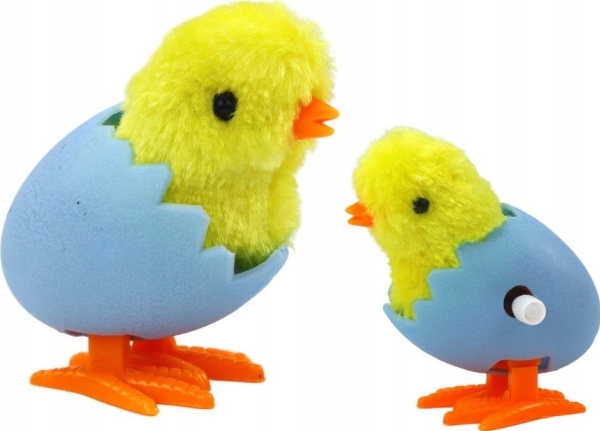 LeanToys hoppende kylling med ægskal, æg-snaskende udklip, plys gul