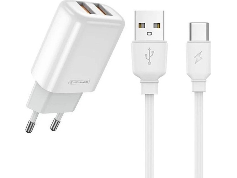 Nemo Netoplader 2.4A 2Xusb + Usb-Kabel Usb-C Jellico Eu02 Hvid