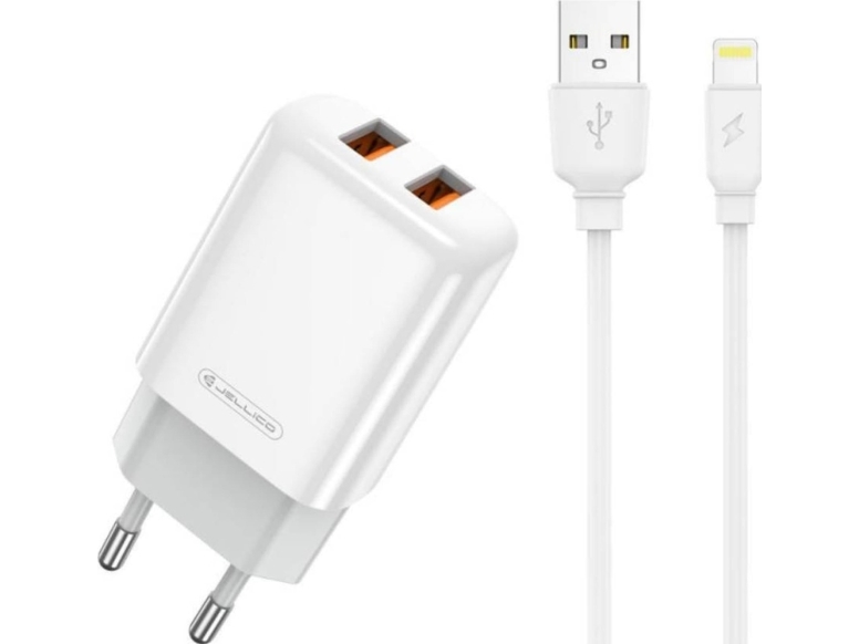 Nemo Netoplader 2X Usb 2.4A + Usb-Kabel Til Lightning Jellico Eu02 Hvid