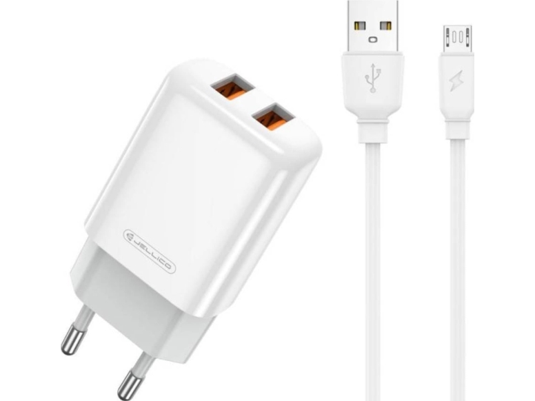 Nemo Netoplader 2X Usb 2.4A + Usb Til Micro Usb Kabel Jellico Eu02 Hvid