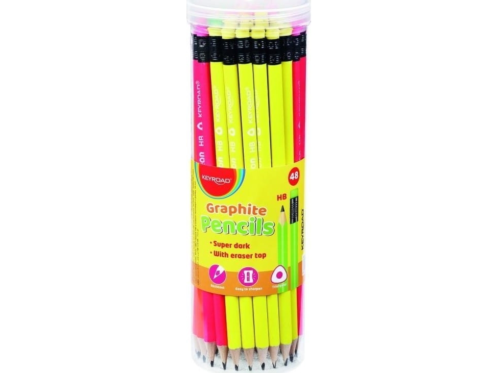 Keyroad Holzstift Mit Radierer Hb, Dreieckig, Fluoreszierend, 48 Stk. Im Tube