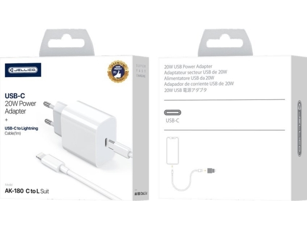 Jellico Jellico Netzladegerät Ak180 Pd 20W 1Xusb-C + Usb-C - Lightning Kabel Weiß Standard