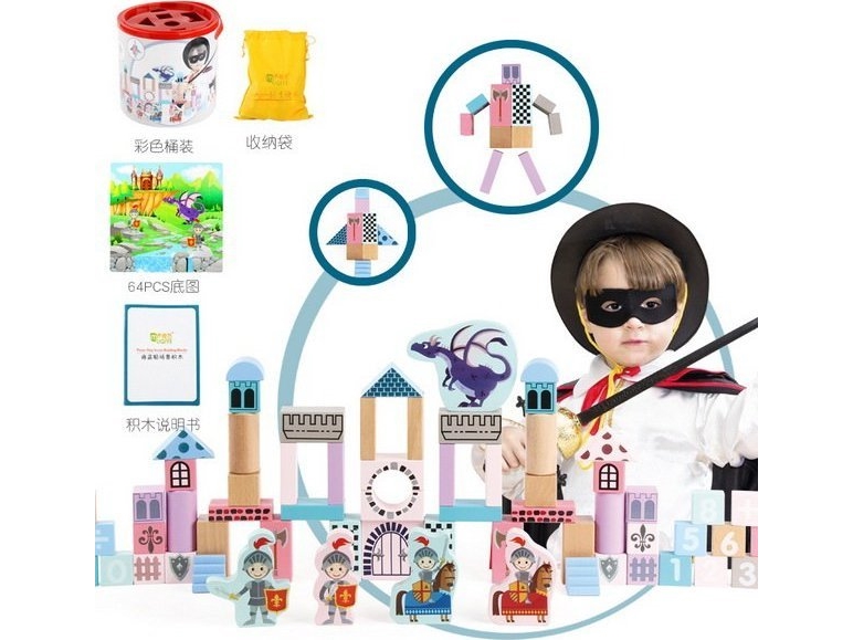 TRITON Slott med riddare i träklossar för barn 3+ träfigurer + formsorterare + pusselmatta + chinchillaspel | Leksaker - Konstruktions leksaker - Trä konstruktion | GameStuff