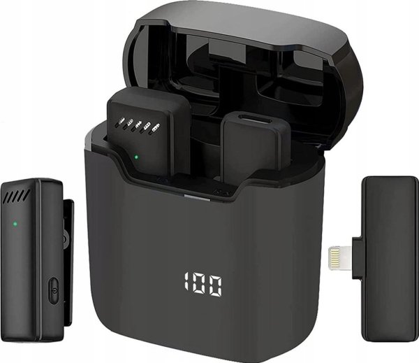 Oem Tie Microphone Trådløs Lightning-Mikrofon Med Opladningsetui S11 Sort
