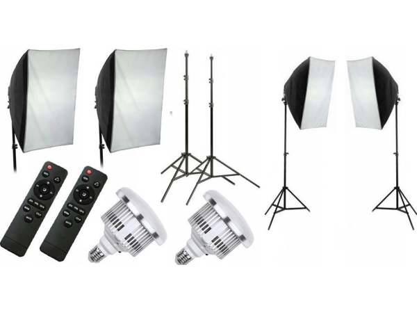 Xrec Studiekit 10-I-1: 2X Led 1600W 3000-6500K + Softbox 50X70 + Stativ + Pilot