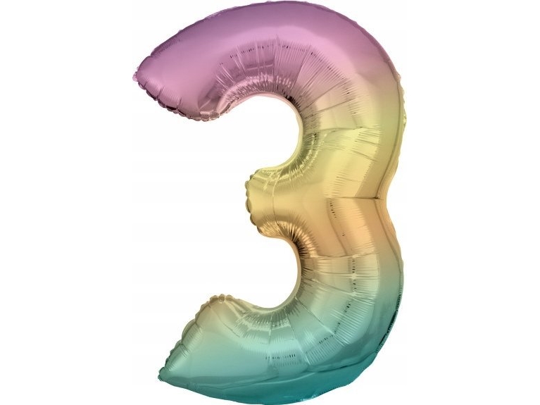 AMSCAN folieballon stort tal 3 regnbue pastelfarver 58x86 cm N34 (9909701)
