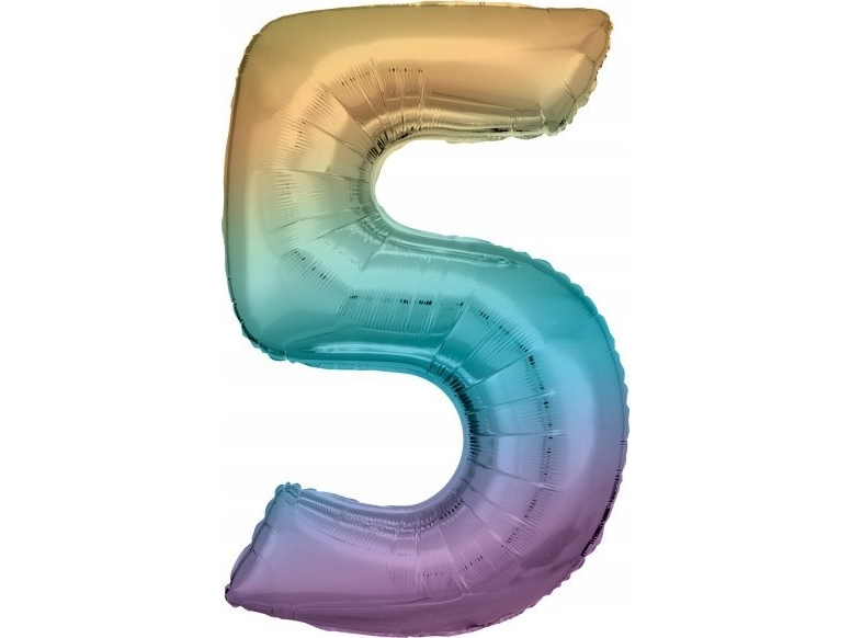 Foil balloon large number 5 Rainbow Pastel 57x86cm N34 packed 9909703