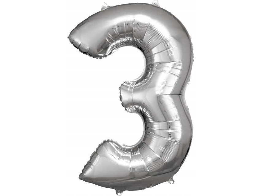 Folienballon Große Zahl 3 Silber 58X86 Cm N34 Verpackt 9906288