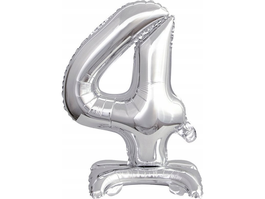 Amscan Silber-Folienballon Mini-Zahl 4 Mit Fuß 22×40 Cm 9911727