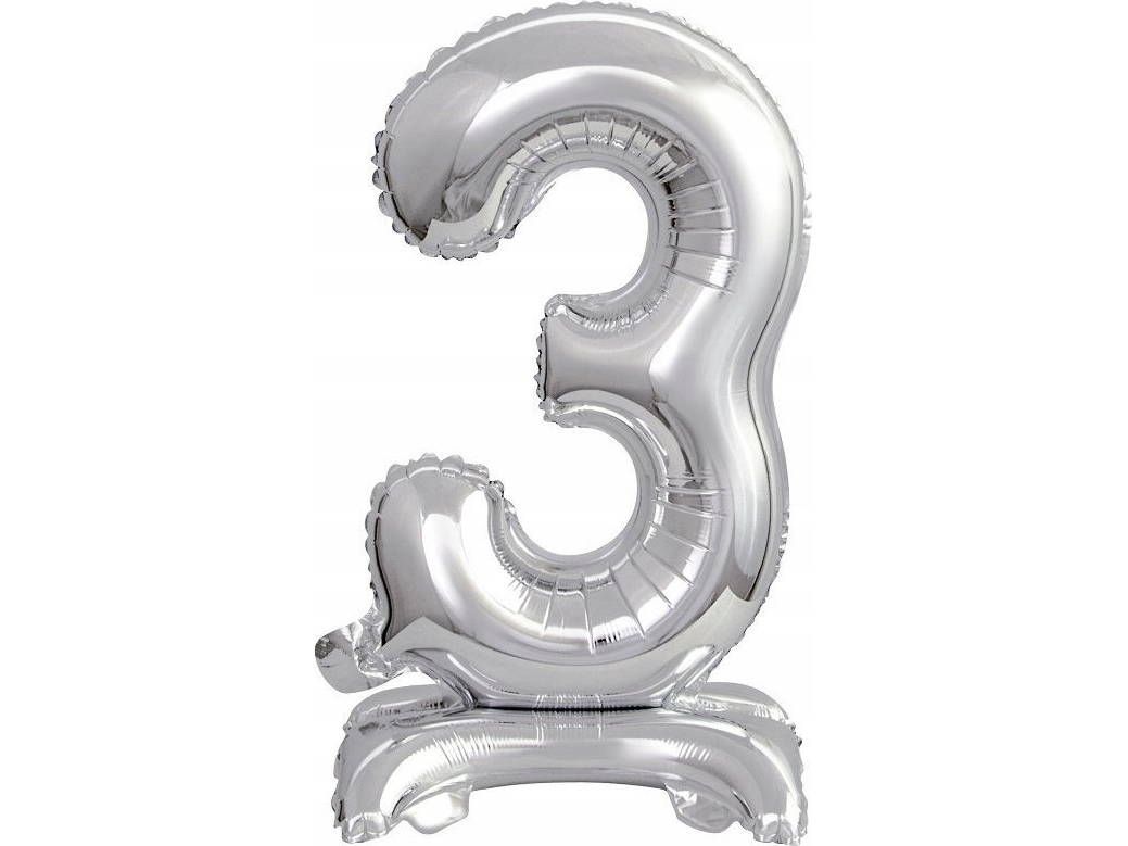 Amscan Folienballon Mini-Zahl 3 Mit Standfuß Silber 22X40cm 9911726