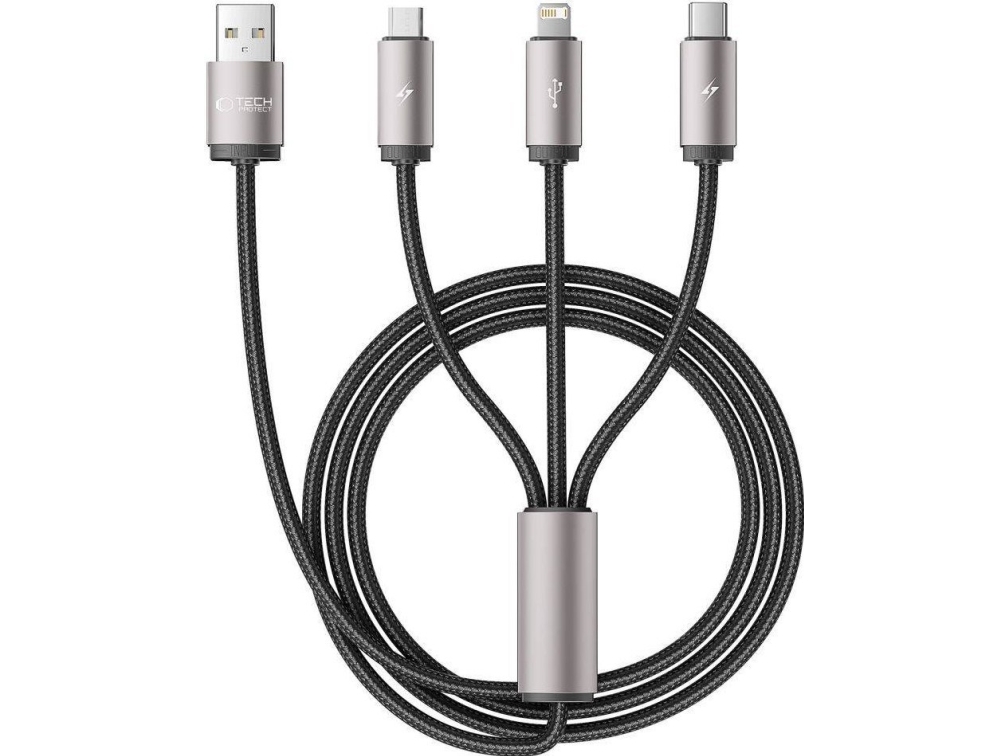 Tech-Protect Usb-Kabel Usb-A Auf Usb-C + Microusb + Lightning 1 M Grau