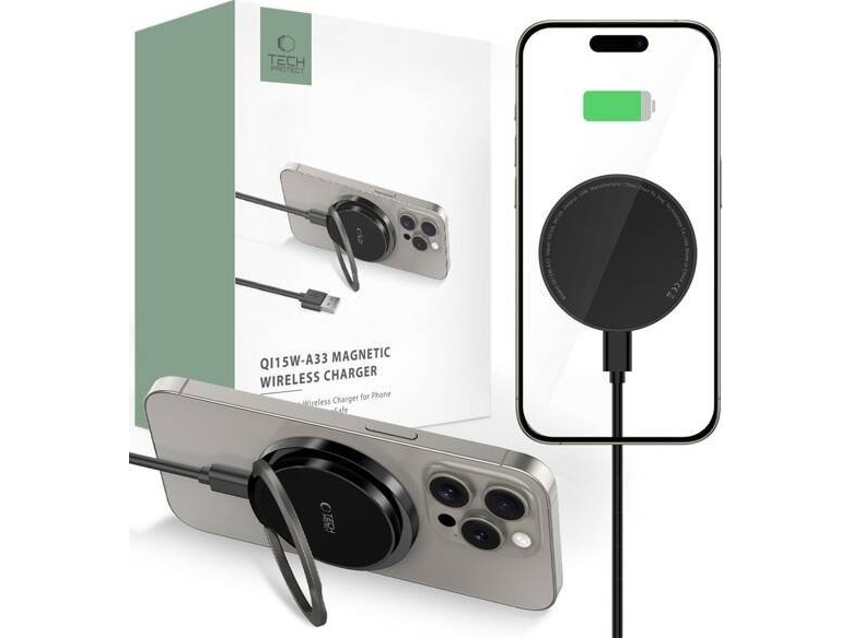 Tech-Protect Qi15w-A33 Induktives Ladegerät Mit Magsafe Und Ladestation Mit Usb-A / Usb-C Kabel - Schwarz