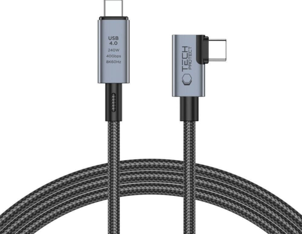 Kabel Tech-Protect Ultraboost Max L Usb-C 4.0 (Prosty) / Usb-C 4.0 (Kątowy) Pd 240W 8K 40Gbps 1.5M - Szary