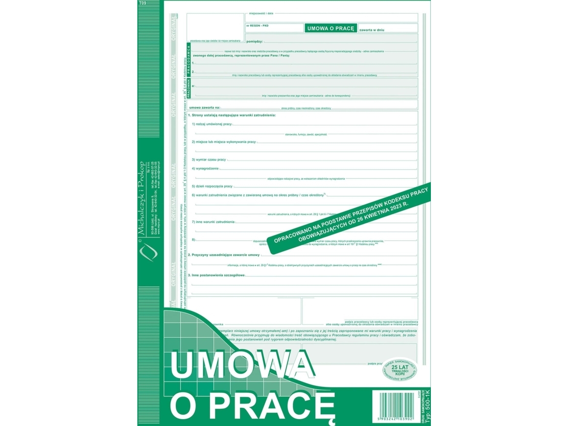 Michalczyk i Prokop 500-1K Umowa o Pracę A4 40kartek ( nowa ) Michalczyk i Prokop | Fickor och skydd | GameStuff