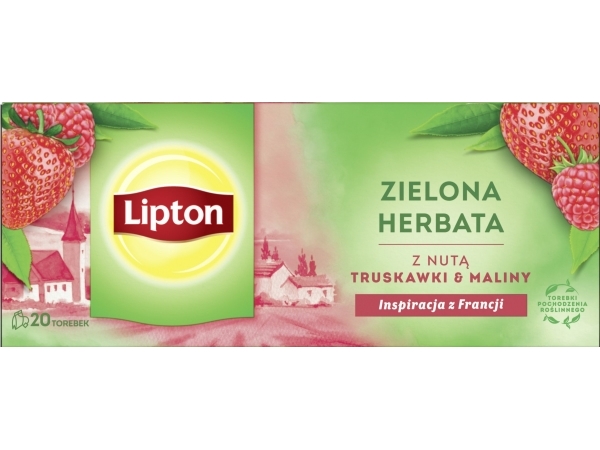 Lipton LIPTON te grønn, med et hint av jordbær og bringebær, 20 poser