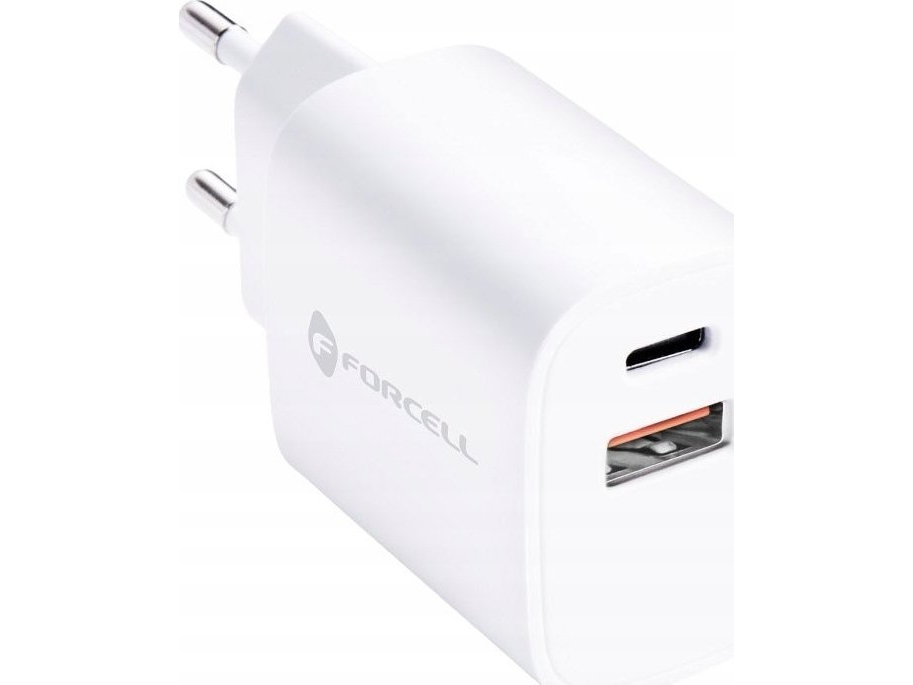 Forcell F-Energy Tfk-Tc-30Wpd Netoplader Type C + Usb A Pd Qc4.0 3A 30W Hvid