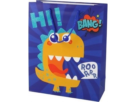 LeanToys gavepose papir mørkeblå dinosaur 41,5 × 30 × 12 cm