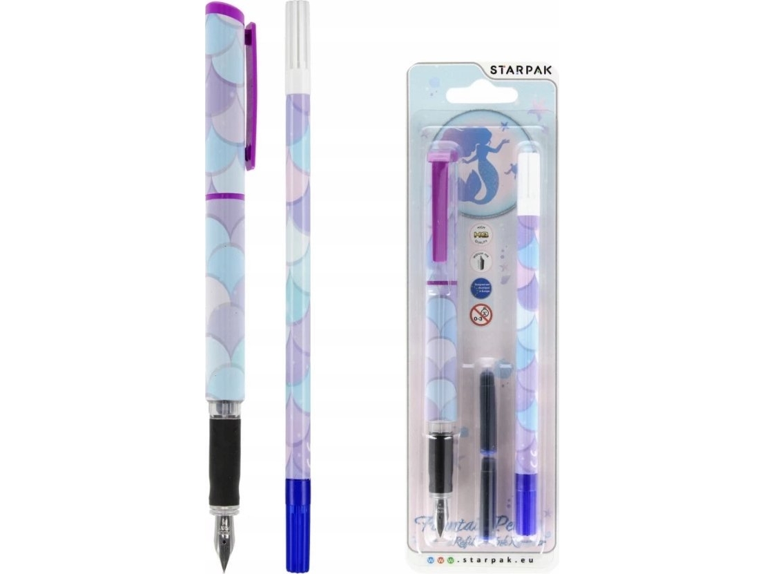 Fountain Pen With Cartridges And Eraser Mermaid Starpak 536381
