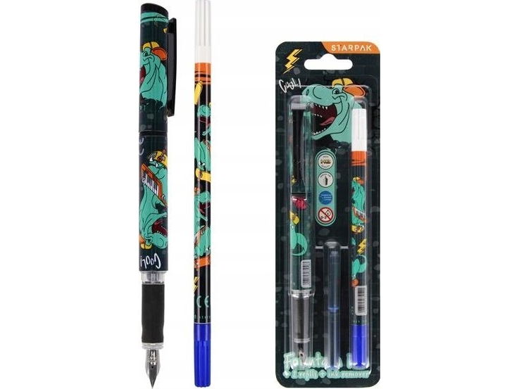 Fountain Pen With Cartridges And Eraser Skate Dino Starpak 536383