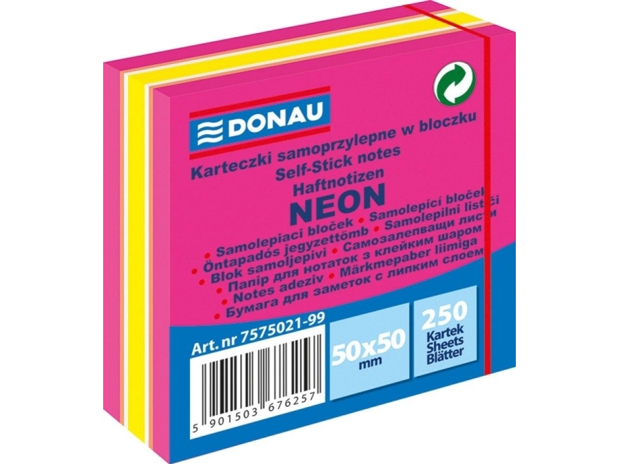 Donau selvklæbende klæbepude, DONAU, 50X50MM, 1X250K, PINK-MIX, NEON-PASTEL 7575021PL-99