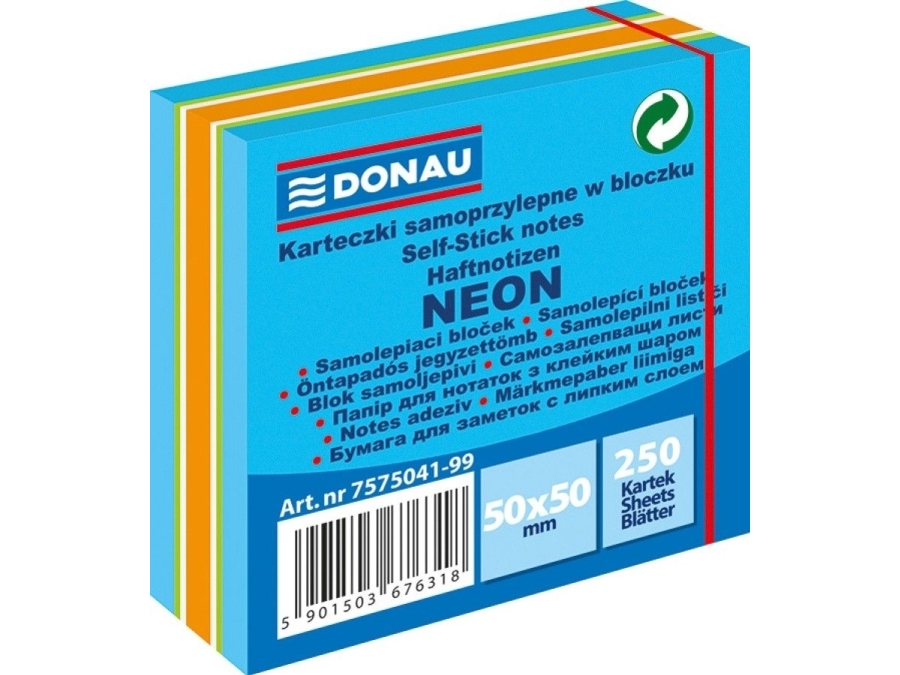 Donau KOSTKA selvklæbende noter 50x50 mm 1x250 stk blå-mix neon-pastel 7575041PL-99