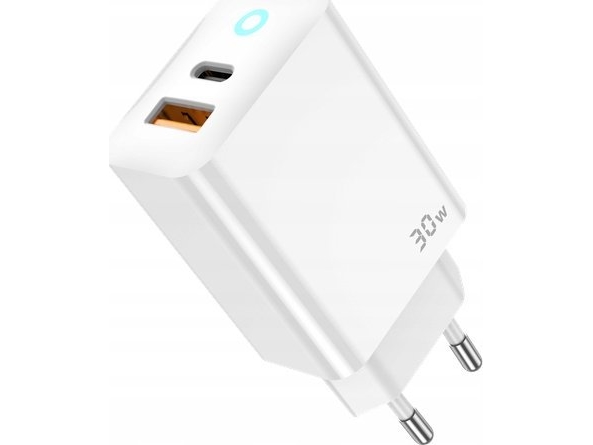Jellico Eu13 Gan Pd 30W Netoplader Usb-C + Usb Qc3.0 (Usb-C Til Lightning) Hvid