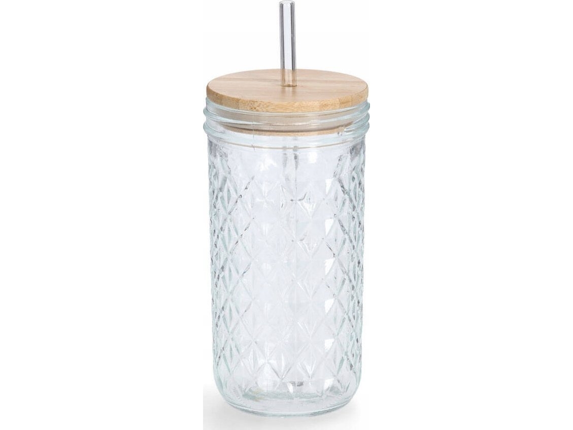 Zeller-lasi, jossa metallinen olki ja suljettu bambukansi, 580 ml