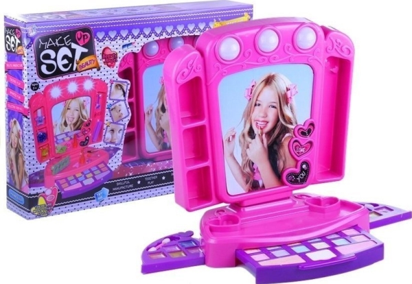 LeanToys Toaletka  Kosmetyki Lusterko Światełka Róż