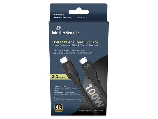 Mediarange Mrcs218, 3 M, Usb C, Usb C, Usb 3.2 Gen 1 (3.1 Gen 1), 10 Gbit/Sek, Sort