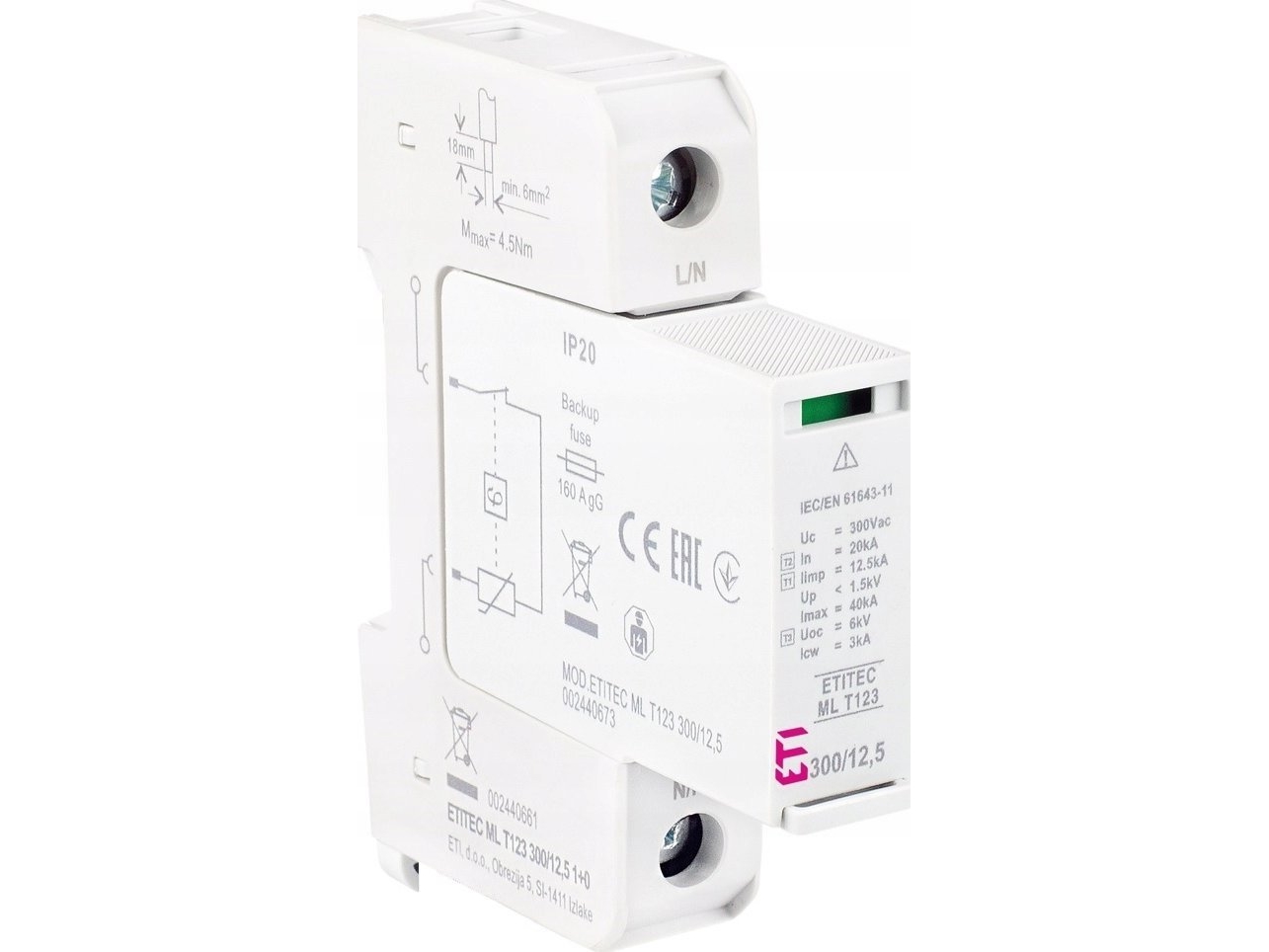 Etipo Overspændingsbeskytter Eti Polam Etitec Gsm Type T1, T2 B C 002440607 T12 275/25 3+0 Rc