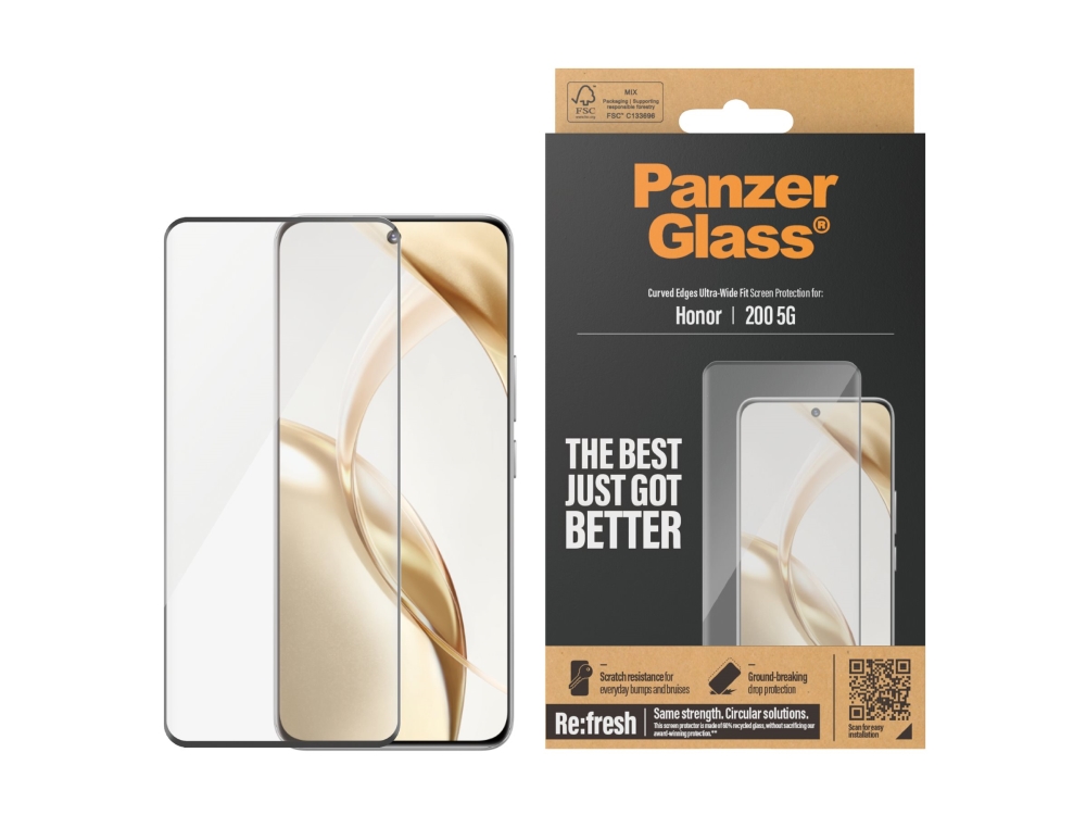 Panzerglass Skærmbeskytter For Mobiltelefon Ultrabred Pasform Kurvede Kanter Glas Rammefarve Sort For Honor 200