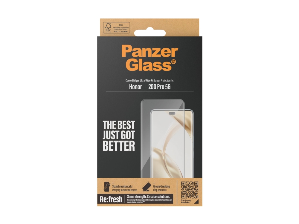 PanzerGlass - Skærmbeskytter for mobiltelefon - ultrabred pasform, kurvede kanter - glas - rammefarve sort - for Honor 200 Pro