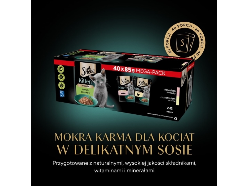 Sheba Sheba Wet Kitten Food udvalg af smagsvarianter i sauce 85 g x 40 stk