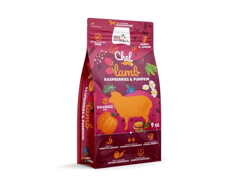 Syta Micha Chef Puppy Lamb, Raspberries And Pumpkin - Tørfoder Til Hunde - 9Kg