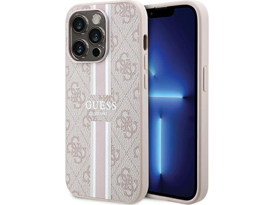 Guess 4G Bedruckte Streifen Magsafe Case Für Iphone 15 Pro - Pink