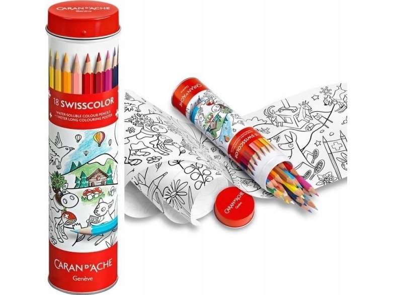 Caran D`Arche Caran D'ache Swisscolor Farveblyanter, I Metaltube, Med Malebog, 18 Stk, Farvemix