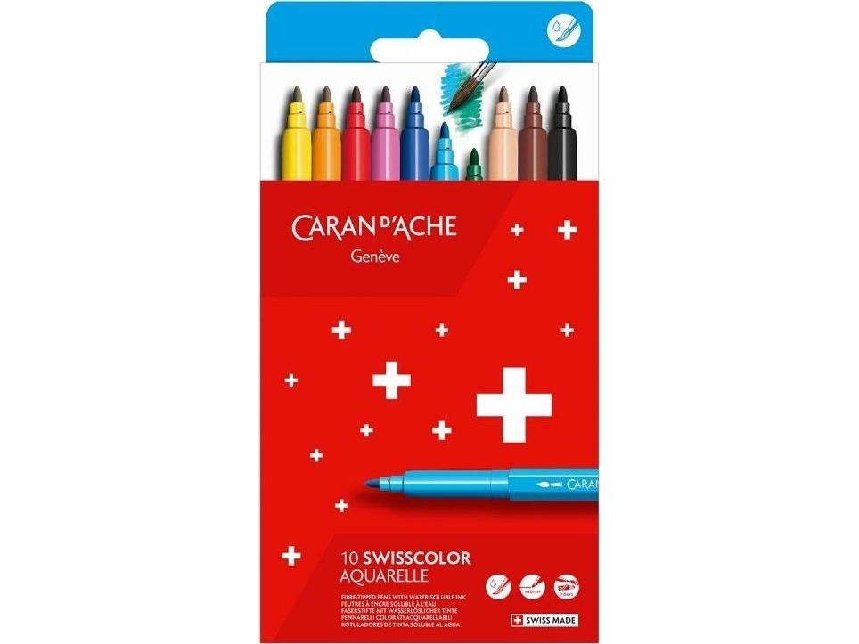 Caran D`Arche Aquarellmarker Caran D'ache Swisscolor, 10 Stück, Mischfarben