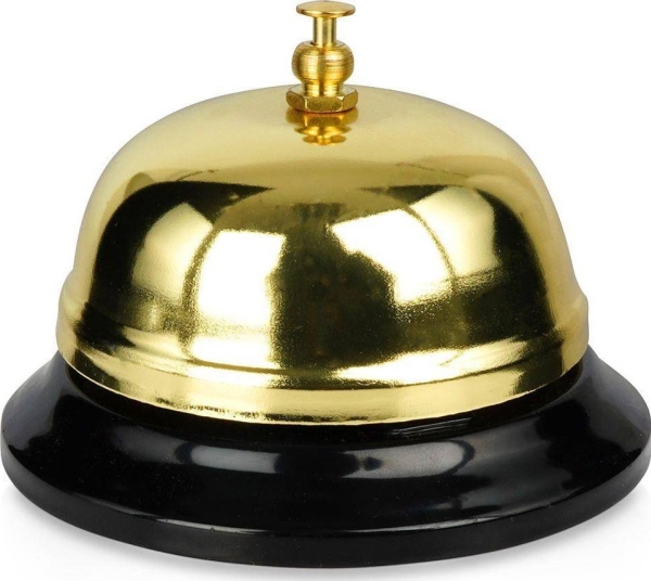 Vejr-/ringeklokke skrivebordsmodel til reception manuel metal, guld, 8,5x6 cm