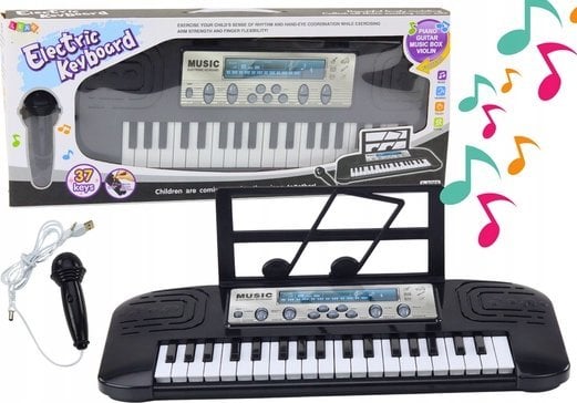 Lean Toys Elektroninis pianinas vaikams su mikrofonu ir stovu, 37 klavišai