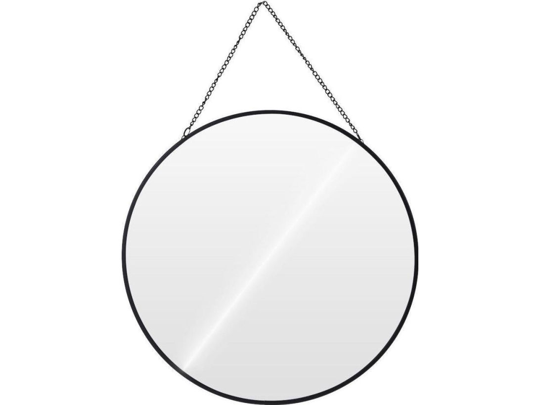 Vildt spejl på kæde i sort metalramme, rund, 29 cm