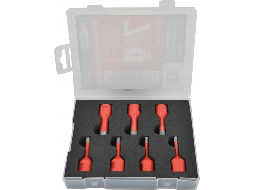 Wiertlo AWTools AWTOOLS sæt bor til fliser i alt 7 stk. (2x6 mm, 8, 10, 12, 14 mm) i kufe til tør boring med voks