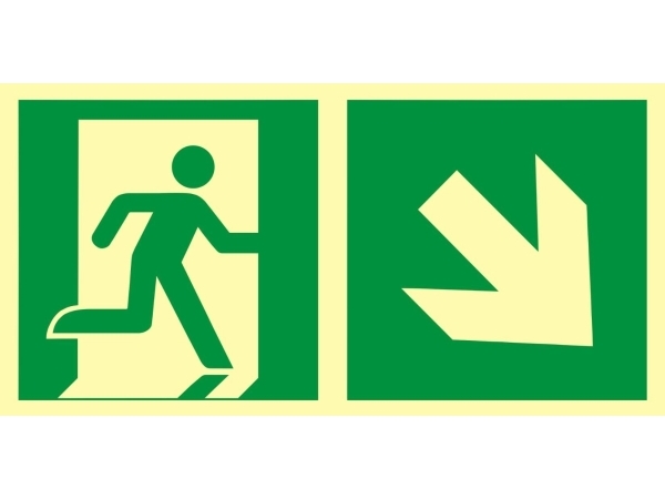 PROCERA AAE108CEPS - FLUGTVEJSSKILT - RETNING MOD NØDUDGANG - NED TIL HØJRE